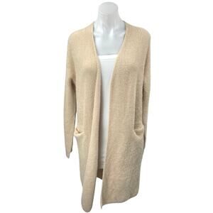 Dear John Beige Tan Khaki Long Sleeve Open Pocket Long Cardigan Sweater Top Sz S